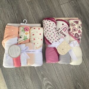 Hooded girl baby towels and wash clothes